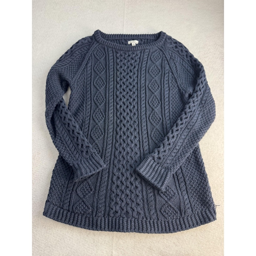 L.L. Bean Signature Fisherman Sweater Tunic Womens M‎ Blue Cable Knit Crewneck
